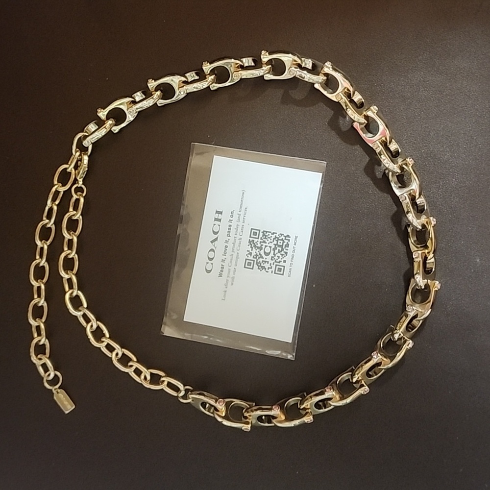 Coach Chunky Gold Cs Necklace Adorned with Pink Stones Like New w/dusty - Picture 2 of 11